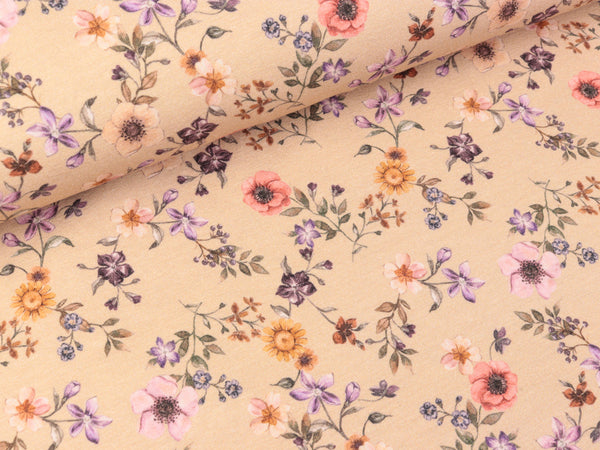 Baumwolljersey Small Flowers Blumen bunt auf Powder