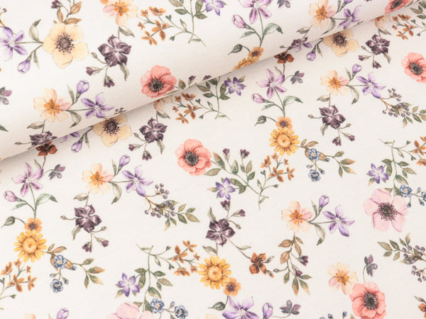Baumwolljersey Small Flowers Blumen bunt auf Offwhite