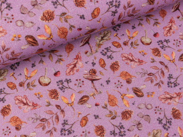Feincord Autumn Elements bunt auf Flieder Digitaldruck