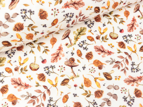 Feincord Autumn Elements bunt auf Offwhite Digitaldruck