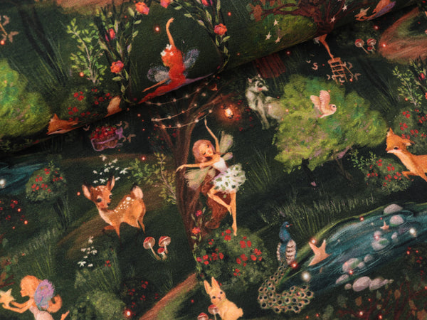 French Terry Fairy Tales Feenland bunt auf Dunkelgrau Digitaldruck