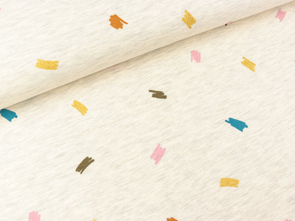 Jersey Melange Glitter Scribbles bunt auf Ecru meliert