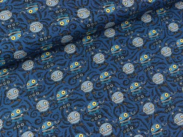 Steinbeck Webware Happy Metal Kleine Roboter bunt auf Blau