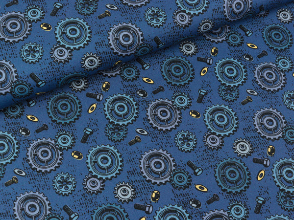 Steinbeck Webware Happy Metal Schrauben und Zahnräder auf Blau