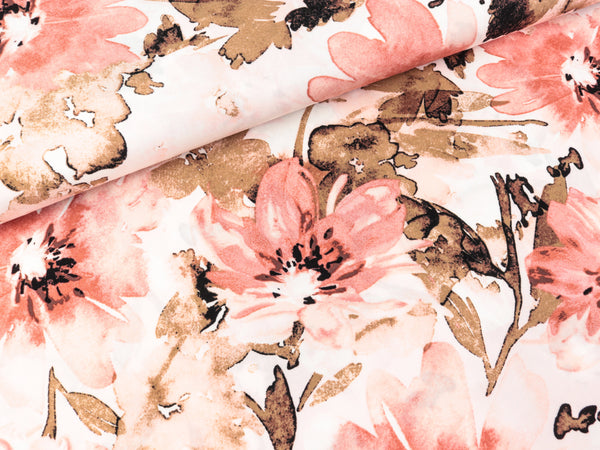 Viskose Webware Radiance Watercolor Flowers coral Digitalprint