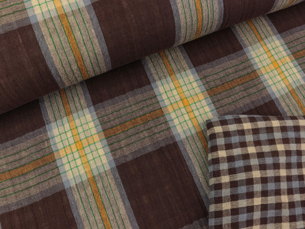 Doubleface Baumwoll Double Gauze Checks Brown Combo
