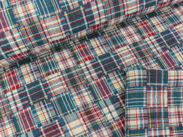 Doubleface Baumwoll Double Gauze Checks Blue Patchwork