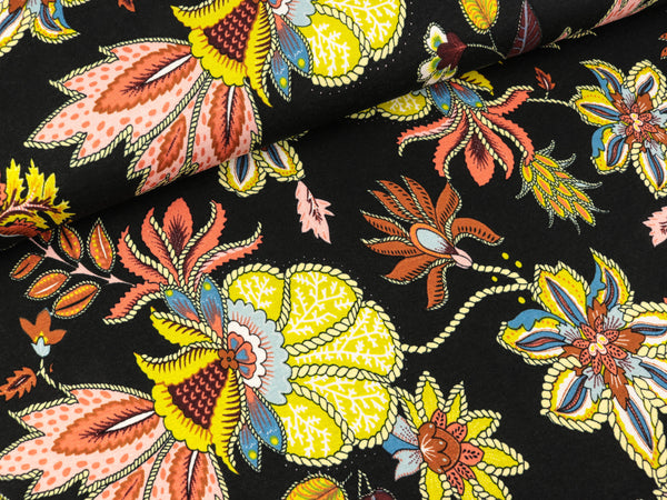 Viskosejersey Print Flowers schwarz-bunt