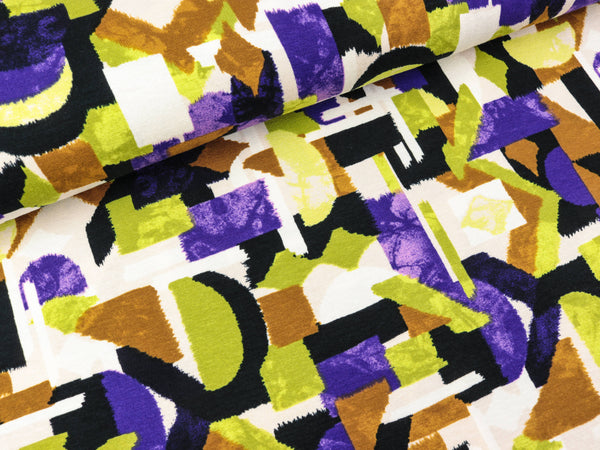 Viskosejersey Print Fantasy purple-lime-bunt