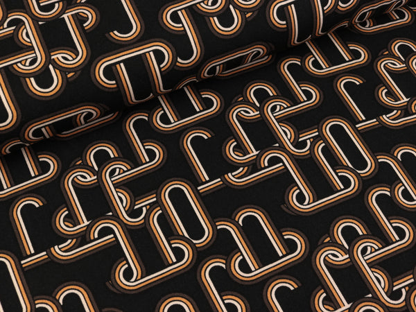 Viskose Twill Print Chains caramel-bunt auf Schwarz