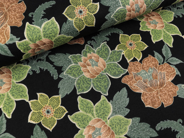 Punta di Roma Print Romanit Jersey Flowers khaki-bunt auf Schwarz