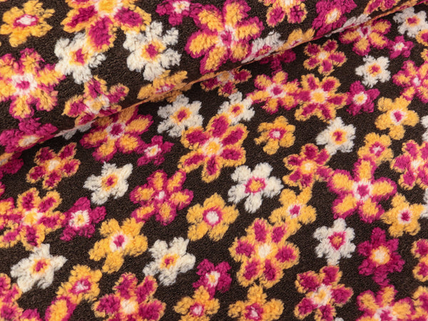 Mantel- und Jackenstoff Mio Mio Bunte Blumen auf Dunkelbraun