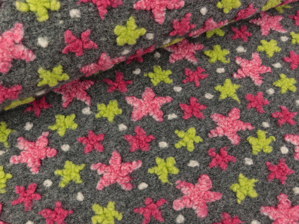 Mantel- und Jackenstoff Star Kids Sterne bunt auf Grau meliert