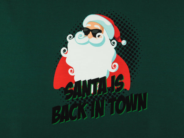 French Terry Santa is back in Town dunkelgrün-bunt Panel 100cm