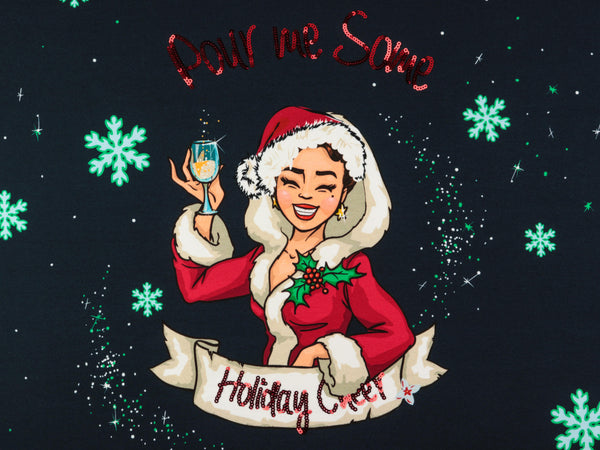 French Terry Christmas Cheer dunkelblau-bunt mit Pailletten Panel 100cm