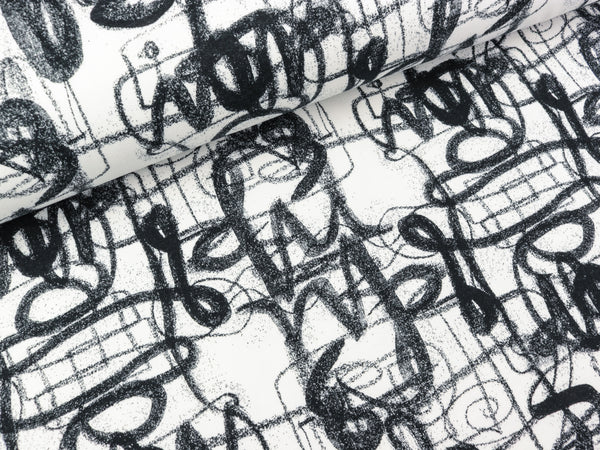 Leichter Baumwollsweat Scibbles Print schwarz auf Weiß
