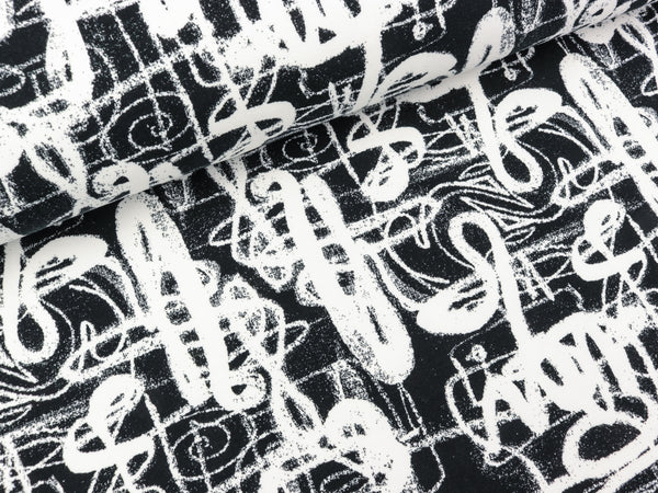 Leichter Baumwollsweat Scibbles Print weiß auf Schwarz