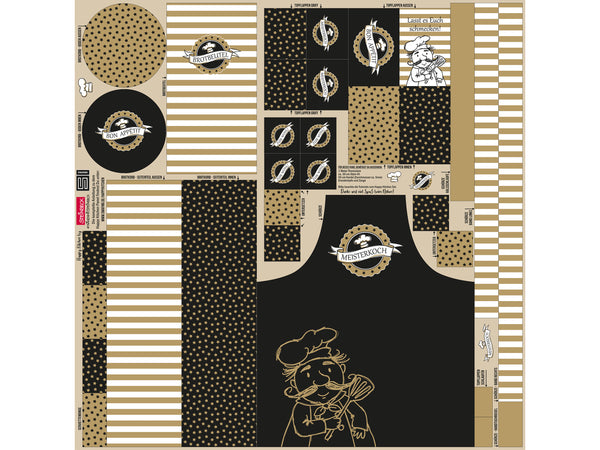 Steinbeck DIY Baumwollcanvas Happy Kitchen Meisterkoch ocker-beige-schwarz Panel 145cm