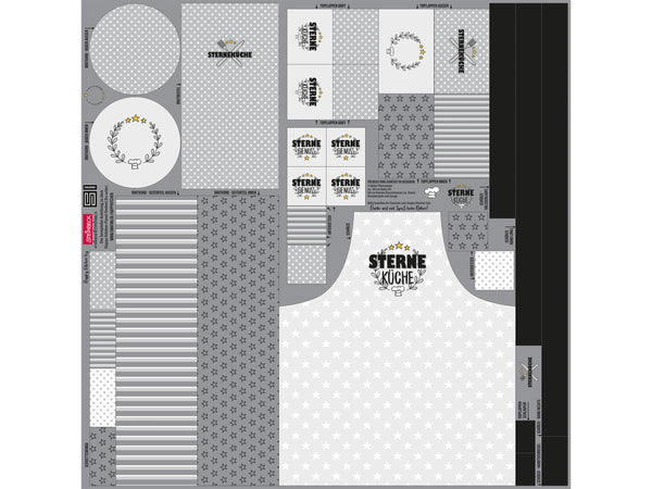 Steinbeck DIY Baumwollcanvas Happy Kitchen Sterneküche hellgrau-weiß-schwarz Panel 145cm