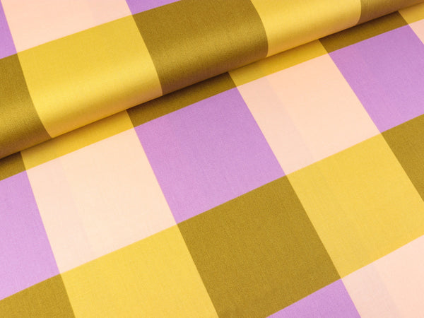Baumwollsatin Webware Large Gingham olive-bunt by Nerida Hansen