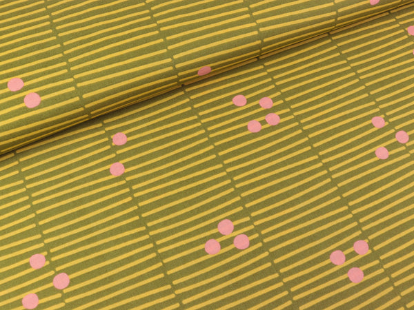 Feine Baumwoll Popeline Broken Stripe olivgrün-bunt by Nerida Hansen