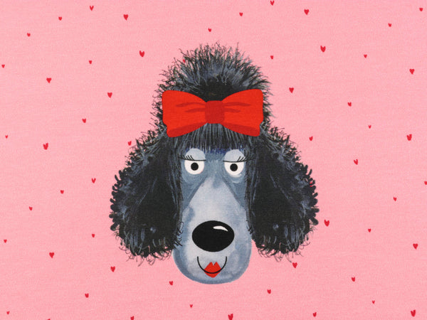 Baumwolljersey Pudeldame in Love rosa-bunt Panel 67cm