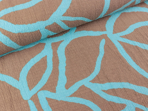 Viskose Webware Bubble Abstrakt türkis auf Cappuccino