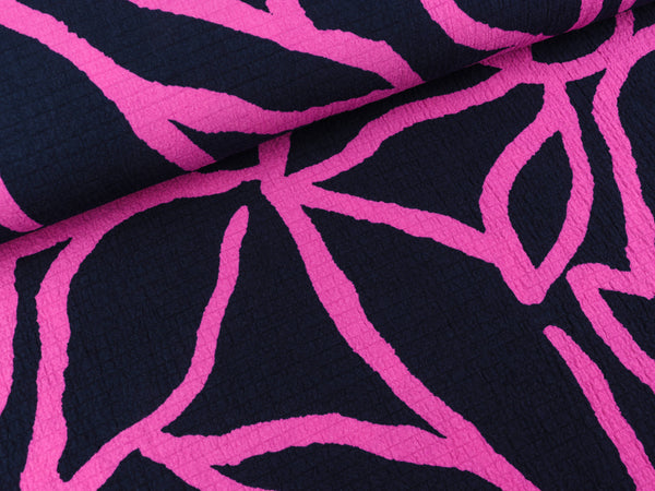 Viskose Webware Bubble Abstrakt fuchsia auf Navy