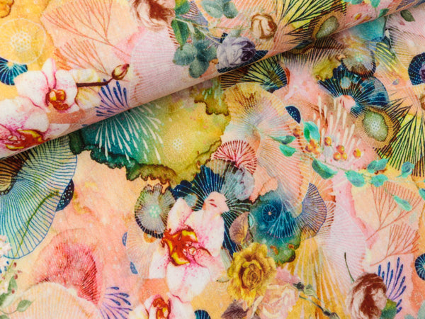 Bambino Musselin Double Gauze Prachtvolles Blumenmuster hellrosa-bunt