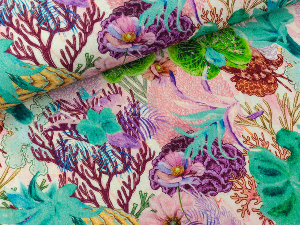 Bambino Musselin Double Gauze Prachtvolles Blumenmuster smaragd-pink-bunt