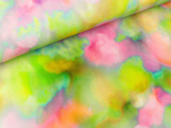 Viskose Crêpe Marocain Farbkleckse Tie Dye violet tulip-bunt Digitaldruck