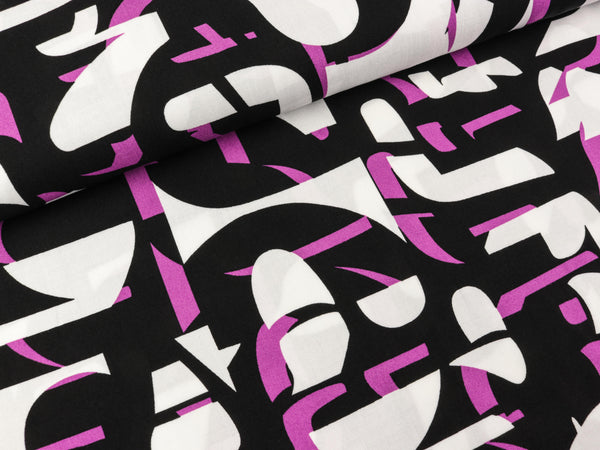 Viskose Webware Chally Graphic schwarz-cyclam-weiß