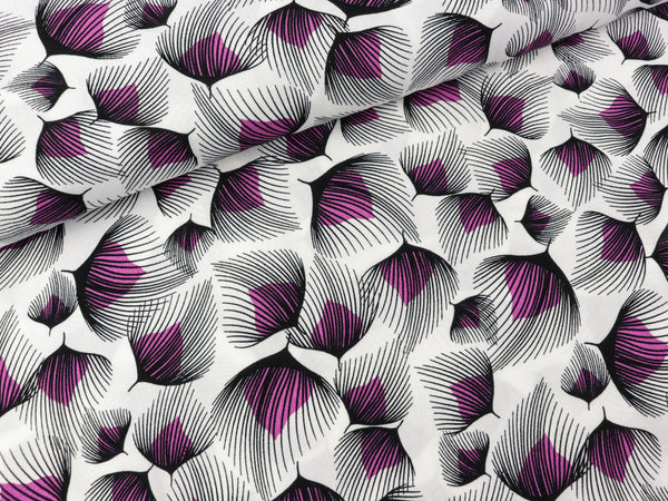 Viskose Webware Chally Leaves cyclam-weiß-schwarz