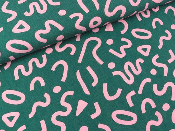 Viskose Ecovero Webware Boho Geo rosa-dunkelgrün by Nerida Hansen