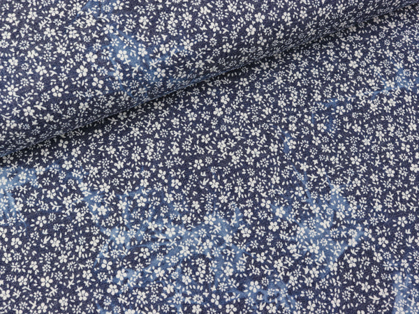 Leichter Jeansstoff Chambray Tie Dye Flowers weiß auf Denim im Batiklook