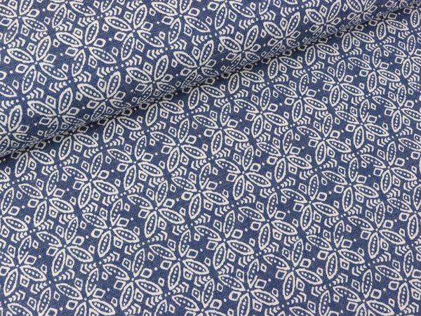 Leichter Jeansstoff Chambray Graphic weiß auf Denim