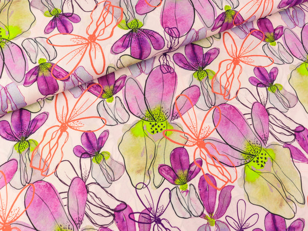 Reststück 133cm - Viskose Ecovero Webware Mr. Beardy pastellrosa-bunt by Nerida Hansen