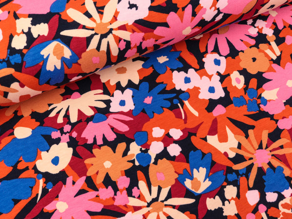 Baumwolljersey Pop Blossom navy-bunt by Nerida Hansen