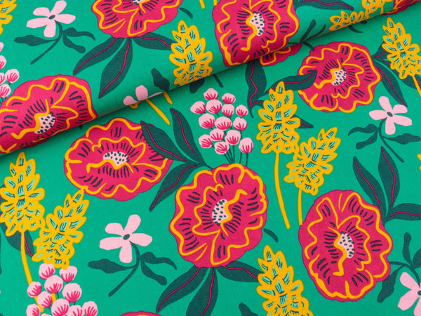 Feine Baumwoll Popeline Fresh Flowers green-bunt by Nerida Hansen