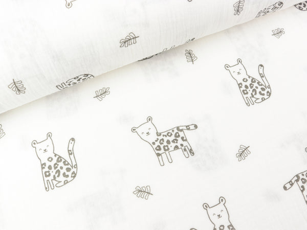 Baumwoll Double Gauze Kleine Panther schwarz auf Weiß