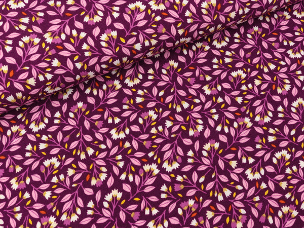 Viskose Popeline Webware Kleine Sternendolden bunt auf Violett