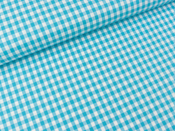 Baumwoll Webware Karo aqua-weiß 5mm Karo