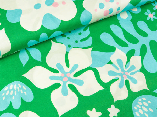 Hamburger Liebe New Cotton Satin Webware AL LAGO Fiori verde erba-bunt