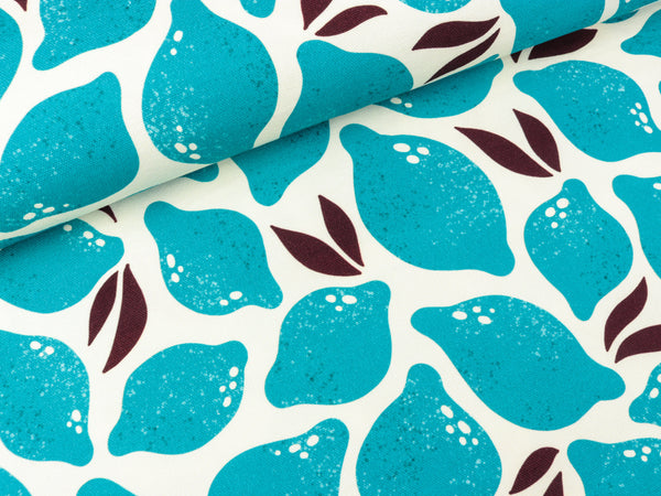 Hamburger Liebe Bio Baumwoll Canvas AL LAGO Limone türkis-bordeaux auf Meringa