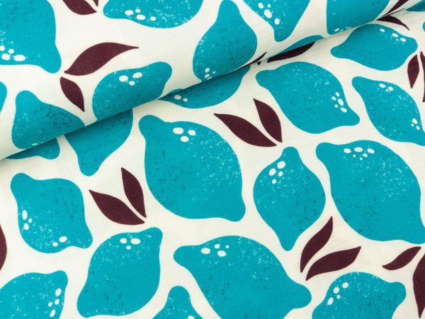 Hamburger Liebe Baumwoll Musselin Double Gauze AL LAGO Limone türkis-bordeaux auf Meringa