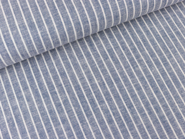 Leinen-Baumwoll Gemisch Chambray Streifen weiß-helles jeansblau