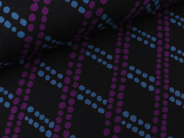 Reststück 25cm - Hamburger Liebe 3 Farb-Jacquardjersey Midnight Lane viola-azzuro auf Schwarz