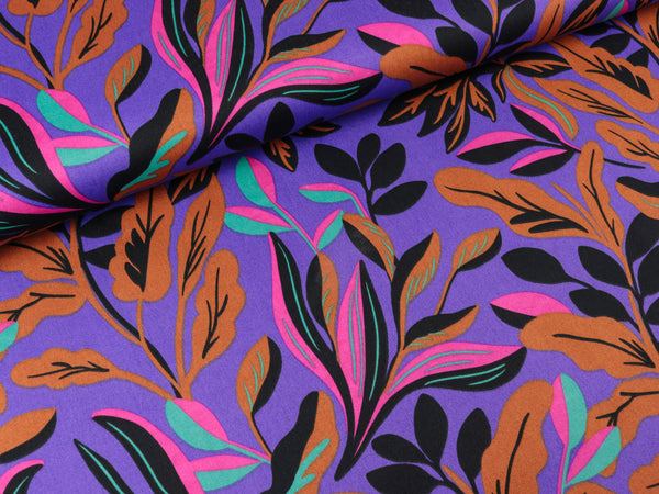 Baumwollsatin Webware Lush Leaves purple-bunt by Nerida Hansen