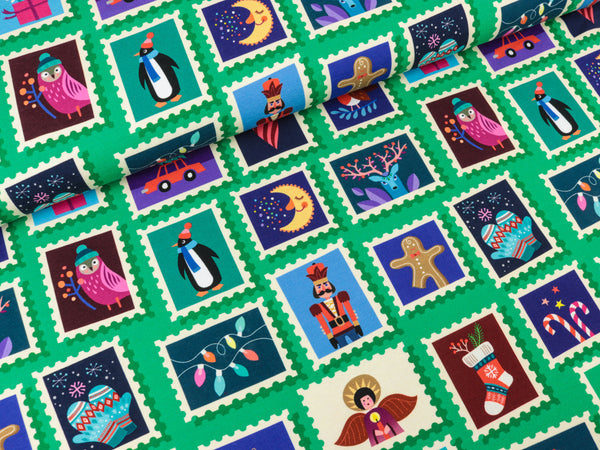 Hamburger Liebe Baumwolljersey Christmas 2024 On Stamps bunt auf Verde erba