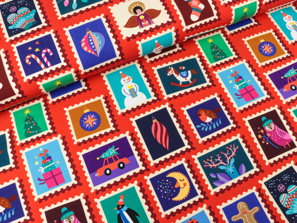 Hamburger Liebe Baumwolljersey Christmas 2024 On Stamps bunt auf Flamme